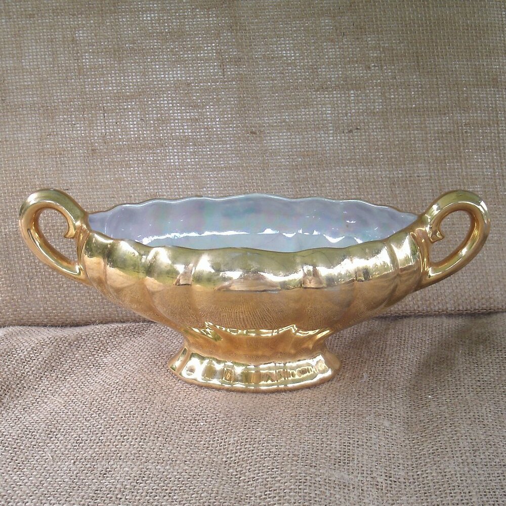 Antique Pearl China Co Pedestal Bowl 22K Gold